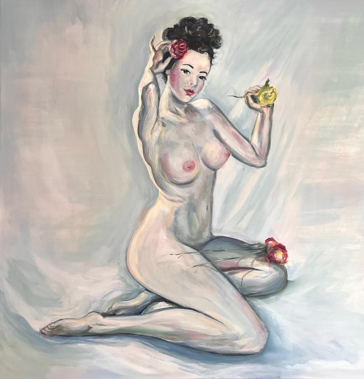 Figure with Roses Painting