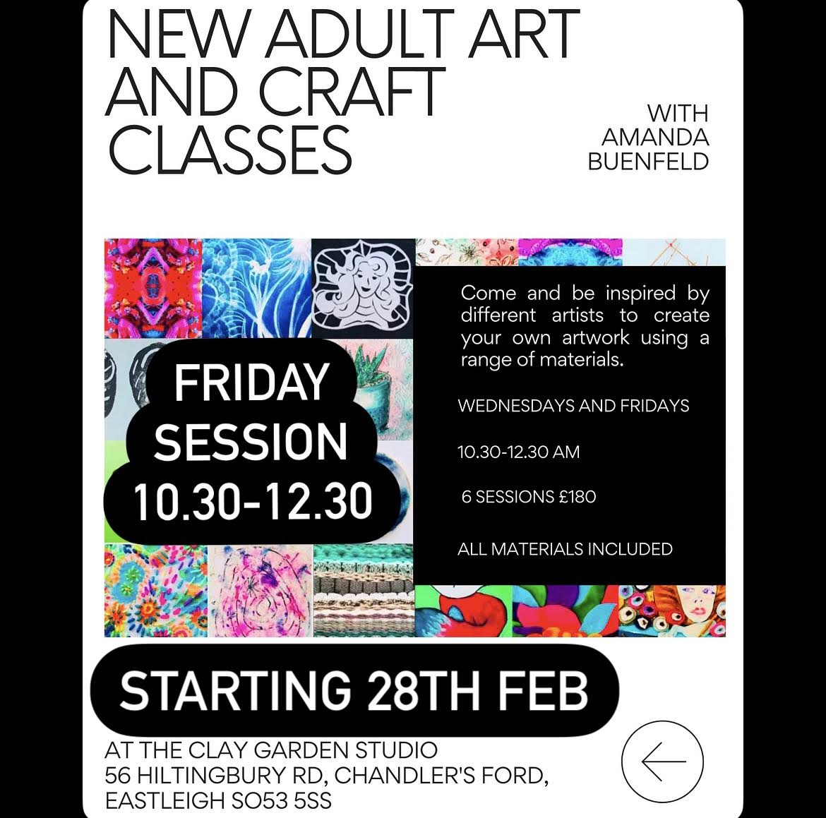 Friday Adult Art classes in Chandlers Ford