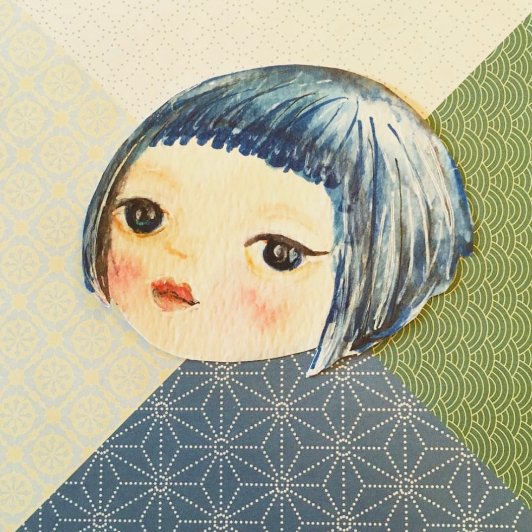 Watercolour portrait on origami paper background